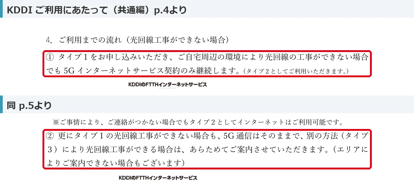 auひかりプラス共通編の光回線工事ができない場合の扱い