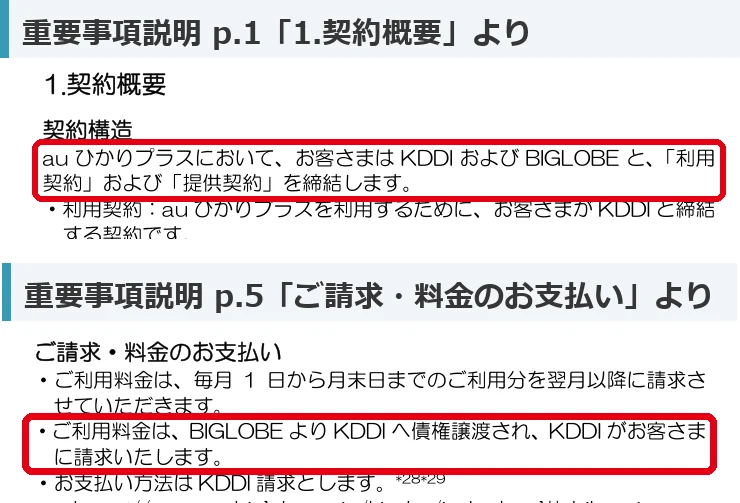 ビッグローブ光プラスの重要事項説明(契約構造と請求)