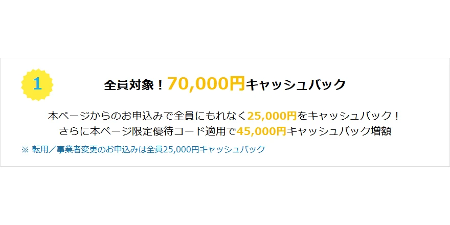 GMOとくとくBB光の特設サイトのキャッシュバック特典の説明